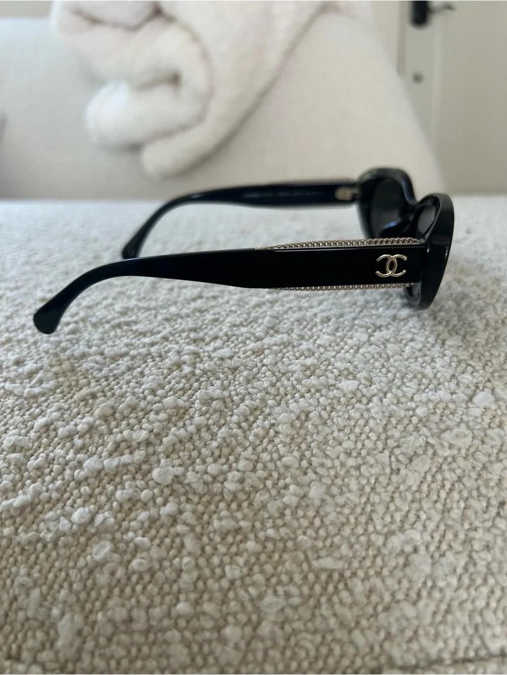CHANEL Black Oval Logo Sunglasses
